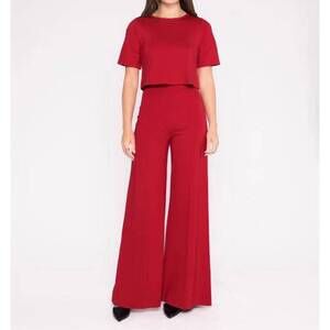 NEW RIPLEY RADER ponte knit long wide leg pants in red